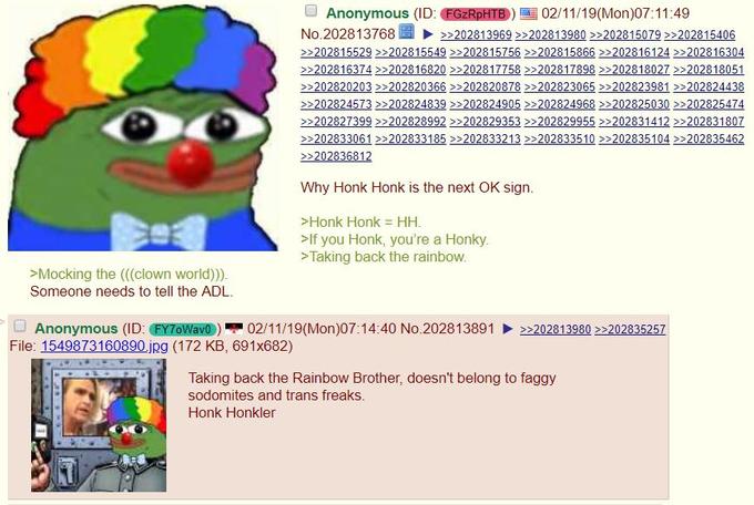 4chan post saying HONK HONK is the new OK symbol